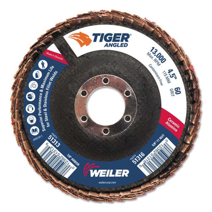 Tiger Angled Flap Disc, 7/8 in, 60 Grit, 10 per Box