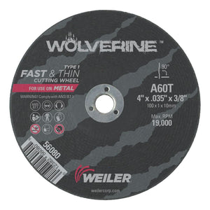 Wolverine™ Flat Type 1 Cutting Wheel, 4 in Dia, .035 Thick, 3/8 Arbor, 60 Grit