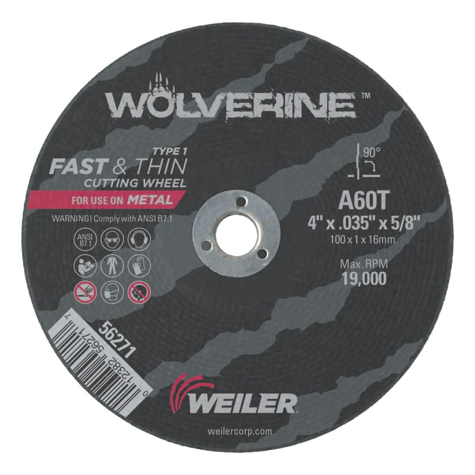 Wolverine™ Flat Type 1 Cutting Wheel, 4 in Dia, .035 Thick, 5/8 Arbor, 60 Grit