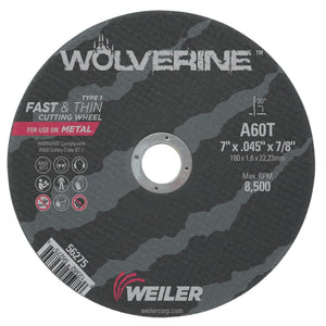 Wolverine™ Flat Type 1 Cutting Wheel, 7 in dia x 0.045 in, 7/8 in Arbor, 60 Grit,  Aluminum Oxide, T Hardness