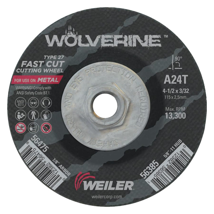 Wolverine Thin Cutting Wheels, 4 1/2 in Dia, 3/32 in Thick, 24 Grit Alum. Oxide