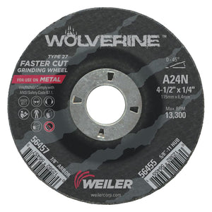 Wolverine Grinding Wheels, 4 1/2 in Dia, 1/4 in Thick, 7/8 in Arbor, 24 Grit, N