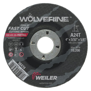 Wolverine Grinding Wheels, 4 in Dia, 3/32 in Thick, 5/8 in Arbor, 24 Grit, T