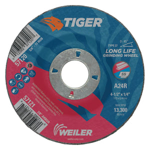Tiger Grinding Wheels, 4 1/2 in Dia, .045 in Thick, 7/8 in Arbor