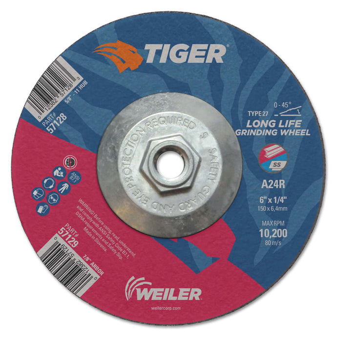 Tiger Grinding Wheels, 6 in Dia., 1/4 in Thick, 24 Grit, Aluminum Oxide