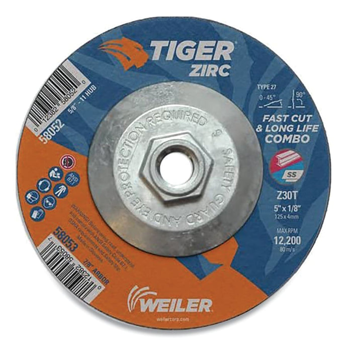 Tiger® Zirc Combo Wheel, 7 x 1/8 in, 5/8 in-11 Arbor, Type 27