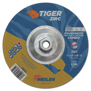 Tiger Roughneck Combo Wheels, 7 in Dia., 1/8 in Thick, 30 Grit, Zirconium
