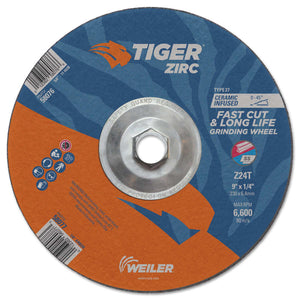 Tiger® Zirc Grinding Wheel, 5 x 1/4 in, 7/8 in Arbor, Type 27, A24R