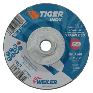 Tiger Inox Grinding Wheels, 4.5 in Dia, 1/4 in Thick, 5/8 in-11 Arbor