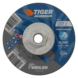 Aluminum Cutting Wheels, 4.5 in Dia, 5/8 in Arbor, Type 27, 60 Grit, Alum. Oxide