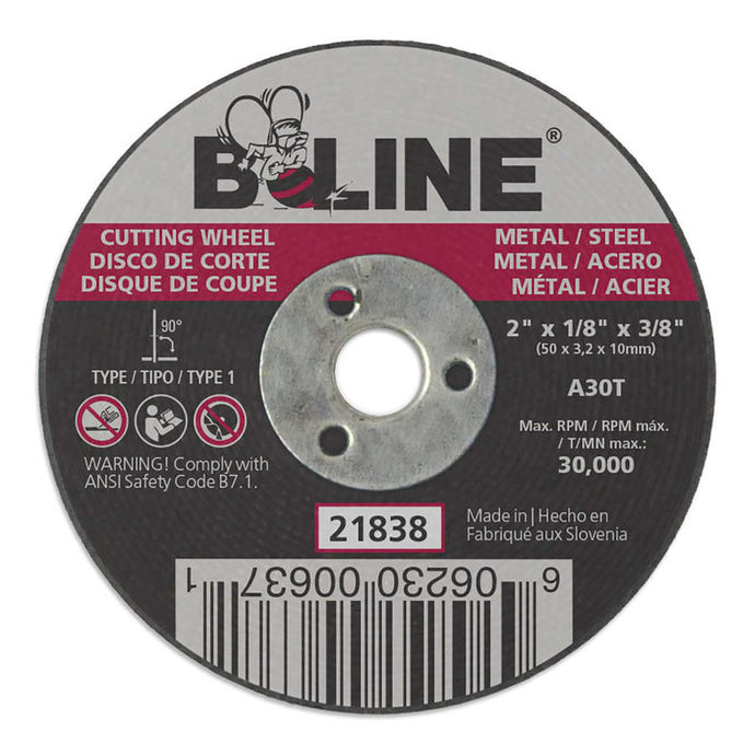 Cutting Wheel, 2 in dia, 1/8 in Thick, 3/8 in Arbor, 30 Grit, Alum Oxide