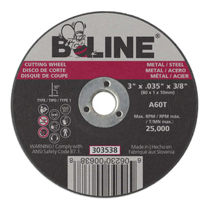Cutting Wheel, 3 in dia, 0.035 in Thick, 3/8 in Arbor, 60 Grit, Alum Oxide